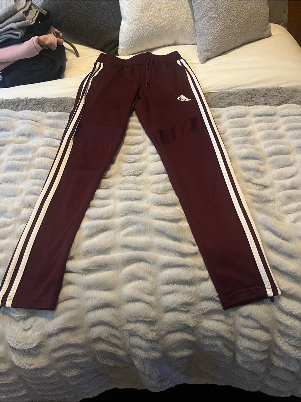 adidas Maroon Burgundy 3-Stripe Track Pants Men’s Small Soccer